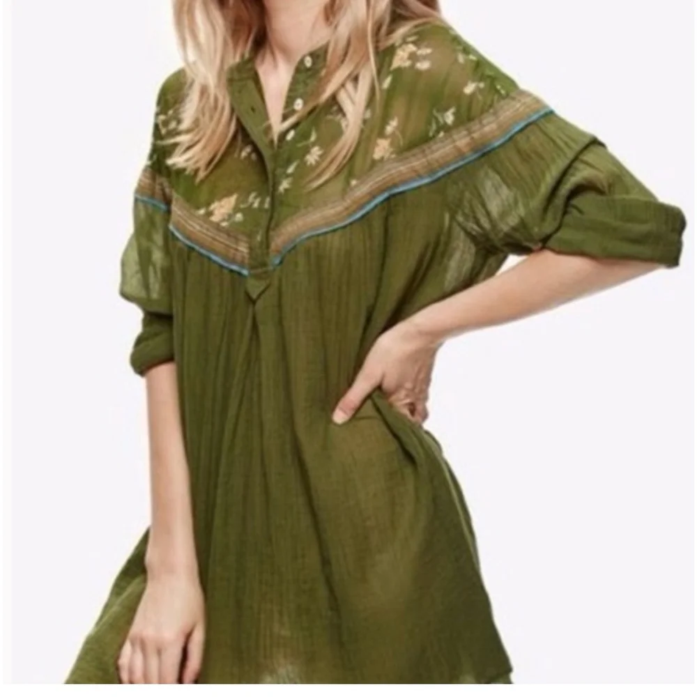 NWT Free People Moss Green Oversized Sheer Top